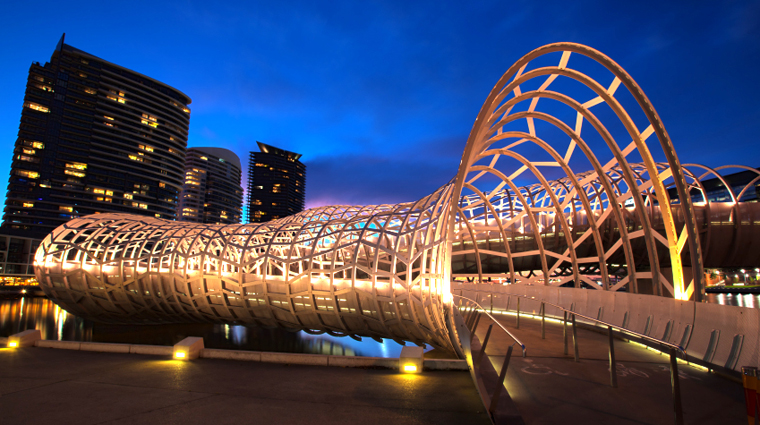 Webb Bridge, Docklands, Melbourne, Australia, at night.
